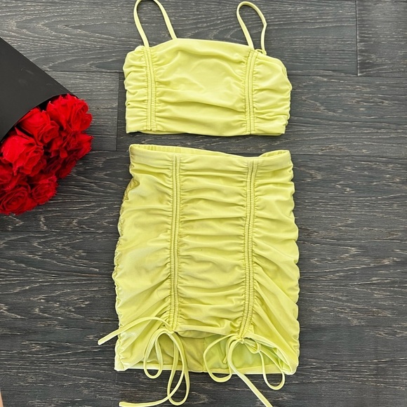 Lemon Yellow Ruched Set – Top & Skirt Summer Fit - Picture 3 of 4